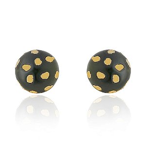 BRINCO BOTÃO SMALL SPOT VERDE DOURADO COLEÇÃO FELINA NÁDIA GIMENES