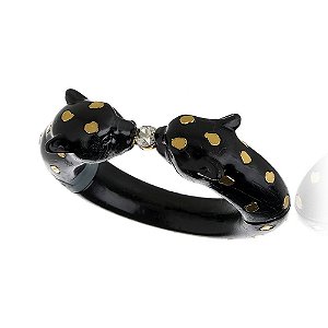 BRACELETE IMÃ RESINA LEOPARDO SMALL SPOT PRETO DOURADO COLEÇÃO FELINA NÁDIA GIMENES