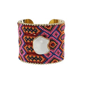 BRACELETE METAL HIPPIE NATIVO COLORIDO G DOURADO NADIA GIMENES