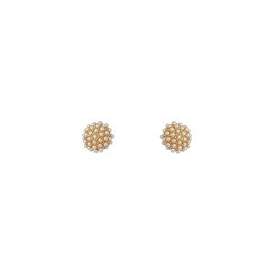 BRINCO BOTÃO NEW BOLA PAVE PÉROLA PEQUENO DOURADO COLEÇÃO WILD LOVE NÁDIA GIMENES
