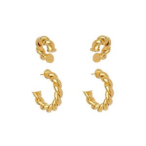 BRINCO MEIA ARGOLA PIERCING FAKE  DOURADO COLEÇÃO WAVES NÁDIA GIMENES