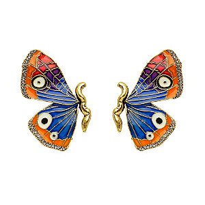 BRINCO PINO BORBOLETA ESMALTADA COLORIDA DOURADO NADIA GIMENES