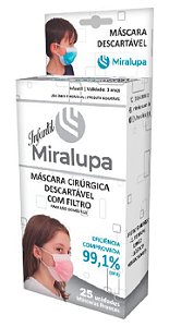 Máscara Infantil Descartável C/ Filtro BRANCA - 99% Prot Bacteriana - 25UN - MIRALUPA