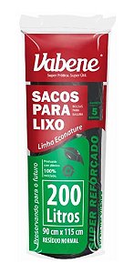 SACO LIXO PRETO SUPER REFORCADO 200L 5UN / ROLO VABENE