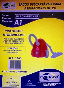 SACO ASPIRADOR P/ MODELO  A1 BLACK + DECKER PORTO-PEL - 3 UNIDADES (COD.2203)