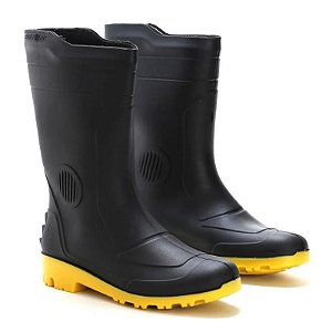 BOTA PVC P.FORTE S/FORRO PRETA SOLA AMARELA 36 GRENDENE