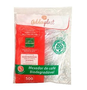 Mexedor Palheta Biodegradável p/ Café Cristal c/ 500 Un GoldenPlast