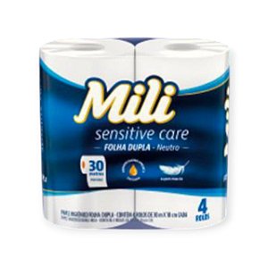 PAPEL HIGIENICO 30M MILI FOLHA DUPLA NEUTRO COM 4 ROLOS
