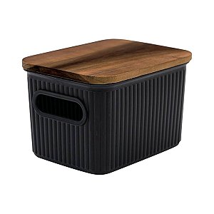 Caixa Organizadora 1,5l Plástica Tampa Acácia Oikos Preto