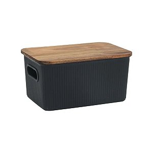 Caixa Organizadora 6l Plástica Tampa Acácia Oikos Preto