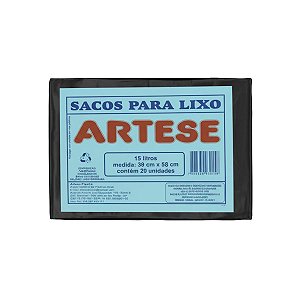 Saco lixo preto 15L 20uni Artese