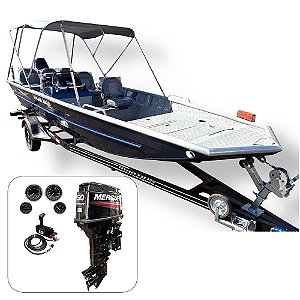 Barco Martinelli Dream Bass 6.0 Expedition+ Mercury 50 hp ELPTO 2T Partida Elétrica Power Trim Fat. PJ + Carreta rodoviária e acessórios de navegação instalados