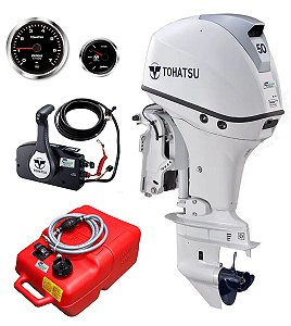 MOTOR DE POPA TOHATSU MFS50AWETL – 50 HP 4 TEMPOS COM COMANDO À DISTÂNCIA, PARTIDA ELÉTRICA, RABETA LONGA E POWER TRIM BRANCO - PREÇO P. RURAL E PJ