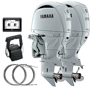 Parelha Motor de Popa Yamaha 200 HP QET2X Branco - 4 Tempos -  Rabeta 25 pol. Comando Top Duplo Mecânico - Faturamento INSCRIÇÃO ESTADUAL E PRODUTOR RURAL REGIÃO NORTE, NORDESTE E CENTRO-OESTE