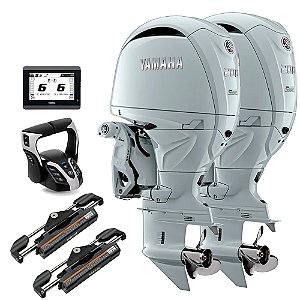 Parelha Motor de popa Yamaha 200 HP 4 Tempos NST2X 25 Pol. Branco Elétrico com Comando Top Duplo Eletrônico e Direção Eletro Hidráulica acoplada -  Preço CNPJ ou Produtor Rural