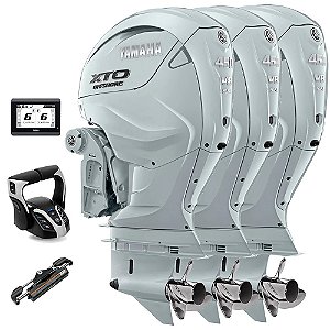 Trinca Motor de Popa Yamaha 3X 450 HP XTO 4 Tempos AVT2X 25" Branco Comando Eletrônico e Tela CL5 Display - Preço Pessoa Física