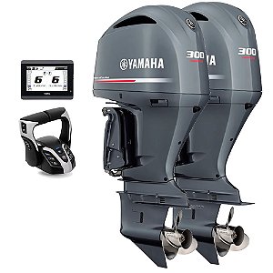 Parelha Motor de Popa Yamaha 2X 300 HP 4 Tempos DETX Cinza 25" Pol. Comando Eletrônico Duplo e Tela CL5 Display - Preço Pessoa Física