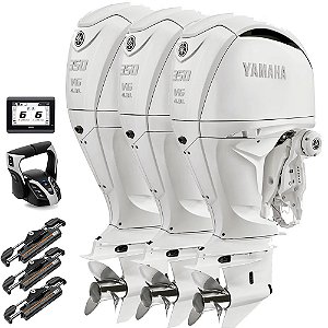 Trinca Motor de Popa Yamaha 3X 350 HP 4 Tempos BST2X Branco 25" Pol. Comando Eletrônico e Tela CL5 Display - Preço Pessoa Física