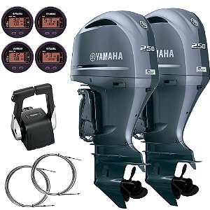 Parelha Motor de Popa Yamaha 2X 250 HP 4 Tempos LETX Cinza 25" Pol. Comando Top Duplo Mecânico - Faturamento INSCRIÇÃO ESTADUAL E PRODUTOR RURAL REGIÃO NORTE, NORDESTE E CENTRO-OESTE