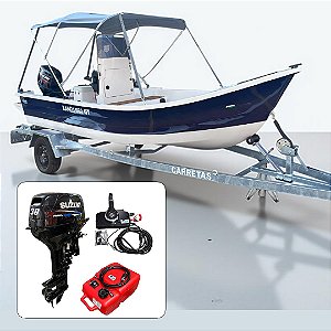 Conjunto Barco de fibra Martinelli Xaréu 550 GT com motor Suzuki 30 hp 2 tempos Elétrico+ acessórios de navegação instalados - Preço motor para PJ