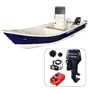 Conjunto Barco de fibra Martinelli Xaréu 550 GT com motor Tohatsu 50 hp 2 tempos Elétrico Power Trim+ acessórios de navegação instalados - Preço motor para PJ ou Produtor Rural