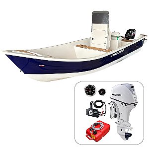 Conjunto Barco de fibra Martinelli Xaréu 550 GT com motor Tohatsu 50 hp 4 tempos Elétrico Power Trim 20" Branco+ acessórios de navegação instalados - Preço motor para PJ ou Produtor Rural