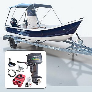 Conjunto Barco de fibra Martinelli Xaréu 550 GT com motor Yamaha 30 hp 2 tempos Elétrico+ acessórios de navegação instalados - Preço motor para PJ ou Produtor Rural