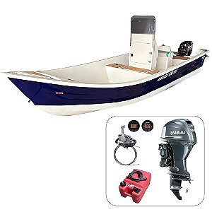 Conjunto Barco de fibra Martinelli Xaréu 550 GT com motor Yamaha 40 hp 4 tempos Elétrico Power Trim 20"+ acessórios de navegação instalados - Preço motor para PJ ou Produtor Rural