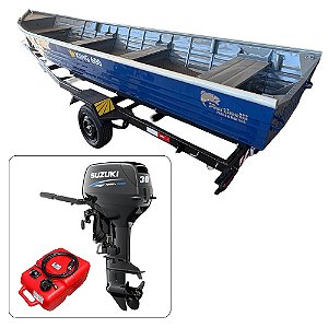Barco de alumínio Martinelli King 600 + Motor de popa Mercury 30 HP EFI 2T Partida Elétrica Manche + carreta Rodoviária - Preço do motor para PJ ou Produtor Rural