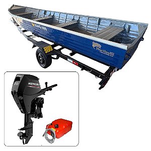 Barco de alumínio Martinelli King 600 + Motor de popa Mercury 30 HP EFI 4T Manche + carreta Rodoviária - Preço do motor para PJ ou Produtor Rural