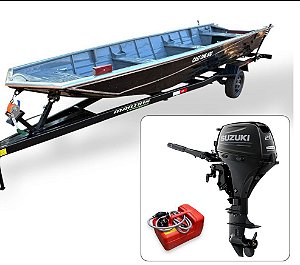 Barco de alumínio Cast One 550 +  Motor de popa Suzuki 20 HP 4T Partida Elétrica com Manche - Fat. PJ + Carreta Rodoviária
