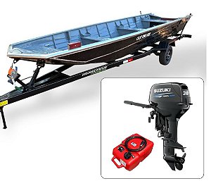 Barco de alumínio Cast One 550 + Motor de popa Suzuki 30 HP 2T Partida Elétrica com Manche - Fat. PJ + Carreta Rodoviária