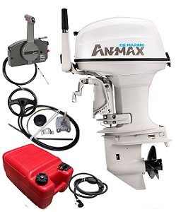 Motor de popa Anmax 40 HP 2T Part. Elétrica Power Trim Rabeta 15" + Kit Montagem Martinelli Direção e Comando - Preço PJ ou Produtor Rural