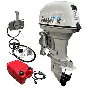 Motor de popa Anmax 40 HP 2T Part. Elétrica Power Trim Rabeta 15" + Kit Montagem Martinelli Direção e Comando - Preço PJ ou Produtor Rural
