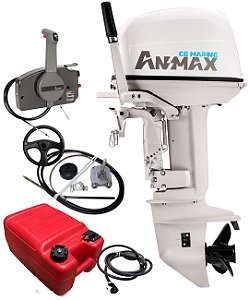 Motor de popa Anmax 30 HP 2T Part. Elétrica + Kit Montagem Martinelli Direção e Comando - Preço PJ ou Produtor Rural