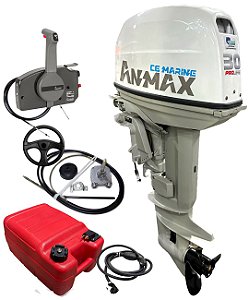 Motor de popa Anmax 30 HP 2T Part. Elétrica + Kit Montagem Martinelli Direção e Comando - Preço PJ ou Produtor Rural