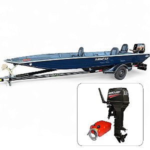 Barco de alumínio Martinelli X-Boat 6.0 Soldado + Mercury 50 HP 2T Partida Elétrica e Manche + Carreta rodoviária - Preço do motor pera PJ ou Produtor Rural