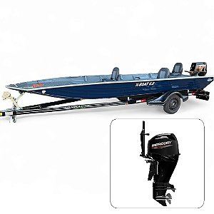 Barco de alumínio Martinelli X-Boat 6.0 Soldado + Mercury 50 HP 4 Tempos Partida Elétrica Power Trim e Manche Mid Tiller + Carreta rodoviária - Preço do motor pera PJ ou Produtor Rural