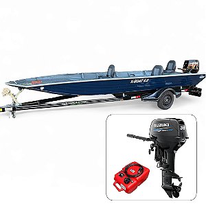 Barco de alumínio Martinelli X-Boat 6.0 Soldado + Suzuki 30 HP 2T Partida Elétrica e Manche + Carreta rodoviária - Preço do motor pera PJ
