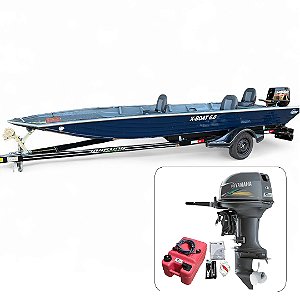 Barco de alumínio Martinelli X-Boat 6.0 Soldado + Yamaha 40 HP 2T Partida Elétrica e Manche + Carreta rodoviária - Preço do motor para PJ ou Produtor Rural