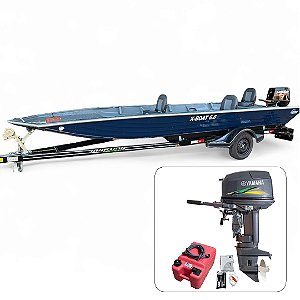 Barco de alumínio Martinelli X-Boat 6.0 Soldado + Yamaha 30 HP 2T Partida Elétrica e Manche + Carreta rodoviária - Preço do motor para PJ ou Produtor Rural
