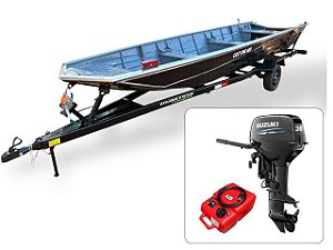 Barco de alumínio Cast One 600 + Motor de popa Suzuki 30 HP 2T Partida Elétrica com Manche + Carreta Rodoviária - Preço do motor para PJ