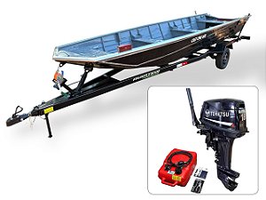 Barco de alumínio Cast One 600 + Motor de popa Tohatsu 18 HP 2T Manche + Carreta Rodoviária - Preço do motor para PJ