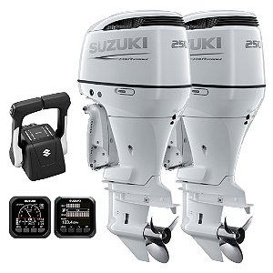 PARELHA 2X MOTOR DE POPA SUZUKI DF 250 HP 4T EFI V6 BRANCO RABETA 25" COMANDO TOP DUPLO HÉLICE INOX - PREÇO PJ - PRONTA ENTREGA FRETE GRÁTIS