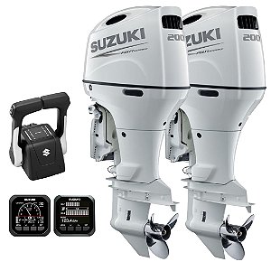 PARELHA 2X MOTOR DE POPA SUZUKI DF 200A 4T EFI 4CC BRANCO RABETA 25" COMANDO TOP DUPLO HÉLICE INOX - PREÇO PJ - PRONTA ENTREGA FRETE GRÁTIS