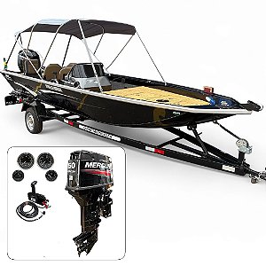 Barco Martinelli Strike 6.0 Freedeck + Mercury 50 HP 2T ELPTO Part. Elétrica Power Trim Fat. PJ + Carreta rodoviária + Acessórios de montagem