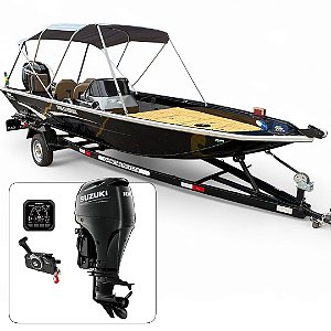 Barco Martinelli Strike 6.0 Freedeck + Suzuki 100 HP 4T Part. Elétrica Power Trim Fat. PJ + Carreta rodoviária + Acessórios de montagem