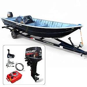 Barco Martinelli Thunder 600 + Mercury 30 HP 2T Partida Elétrica Fat. PJ + Carreta rodoviária e acessórios de navegação instalados