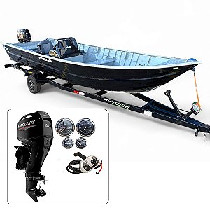 Barco Martinelli Thunder 600 + Mercury 40 HP 4T Partida Elétrica e Power Trim Fat. PJ + Carreta rodoviária e acessórios de navegação instalados