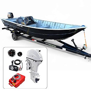 Barco Martinelli Thunder 600 + Tohatsu 60 HP 4T Branco Partida Elétrica e Power Trim Fat. PJ + Carreta rodoviária e acessórios de navegação instalados